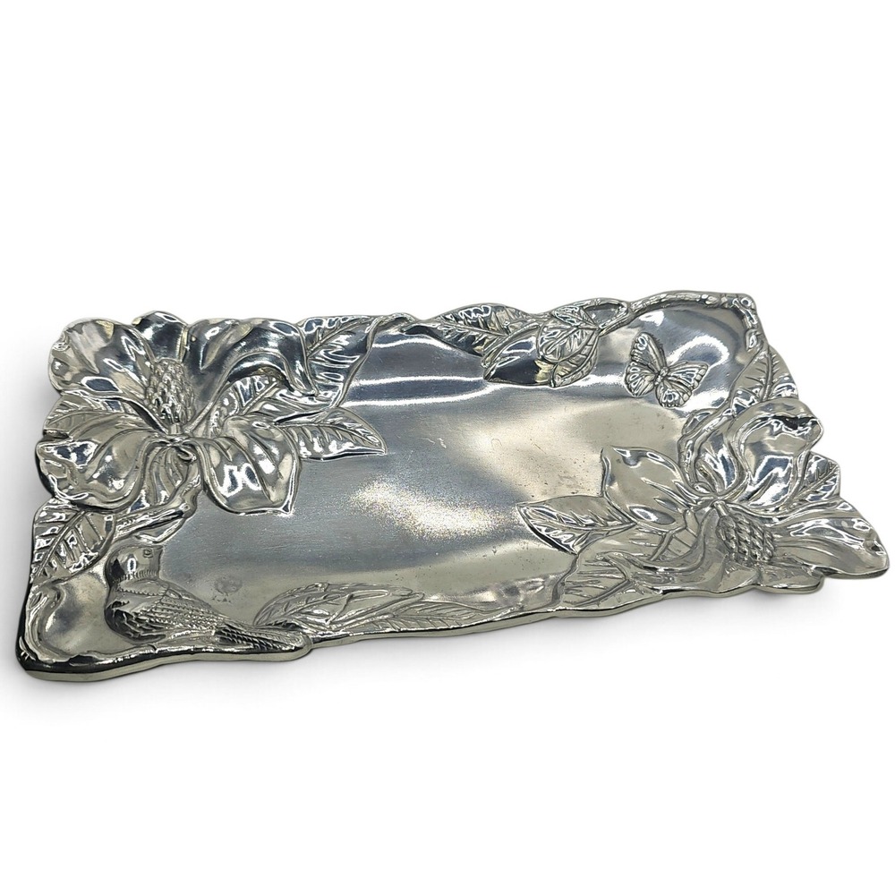 Arthur Court Aluminum Magnolia Bird Butterfly Oblong Serving Tray 2000 Vintage